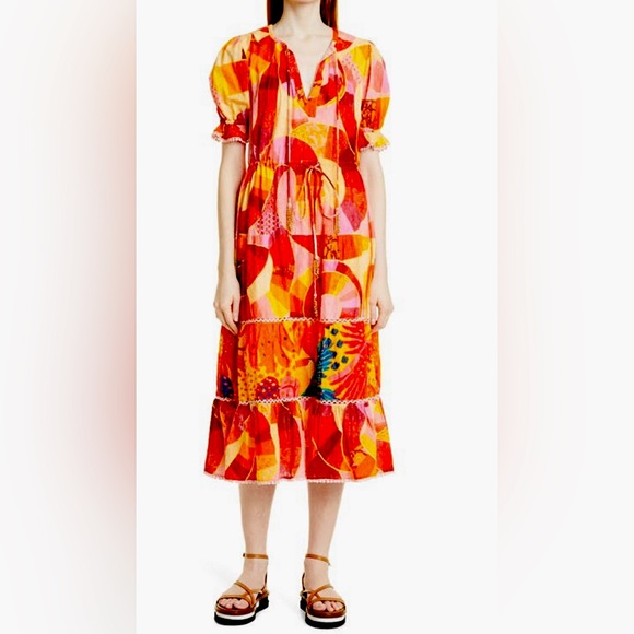 FARM Rio Patch Twirl Mixed Midi Dress- size Medium NWT - Picture 1 of 7